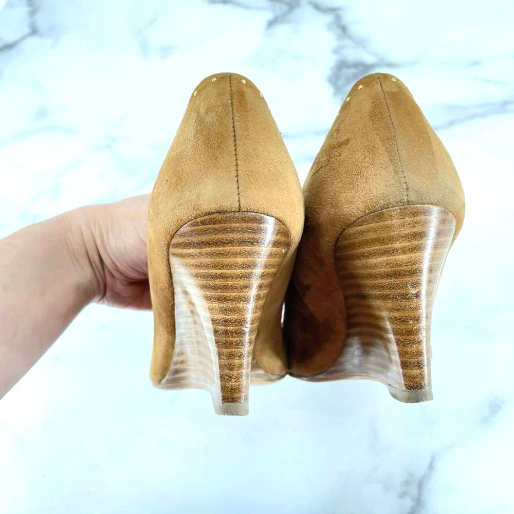 M. GEMI Pump The Murano Wedge Pointed Toe Brown Tan Leather Italian 36.5= 6.5 US_9